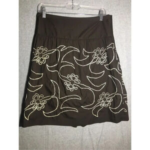Womens Loft Skirt Brown White Vintage Large Floral Print Casual Formal Work